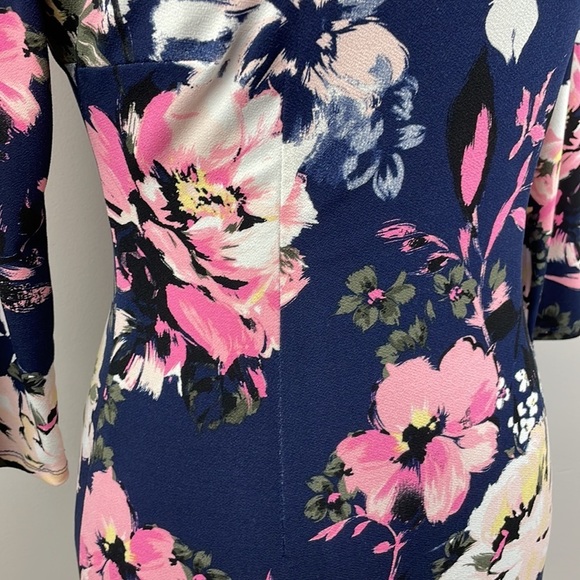 INC Knee Length Slip Dress SZ XS 3/4 Length Sleeves Floral Design Stretchy - Picture 7 of 13